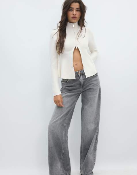 Stradivarius Peplum knit sweater in ice - view 1