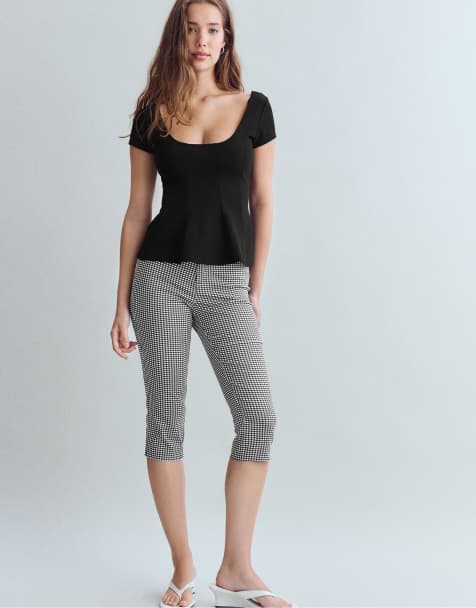Stradivarius Peplum mini sleeve top in black - view 1