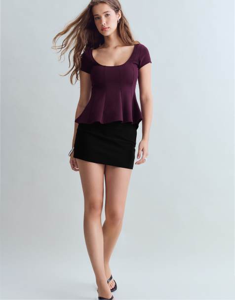 Stradivarius Peplum mini sleeve top in purple - view 1