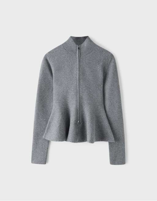 Stradivarius peplum-stickad tröja i mörkgrått, 6 av 7