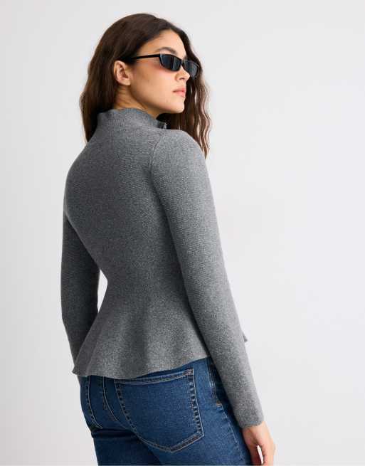Stradivarius peplum-striktrøje i mørkegrå, 3 af 7