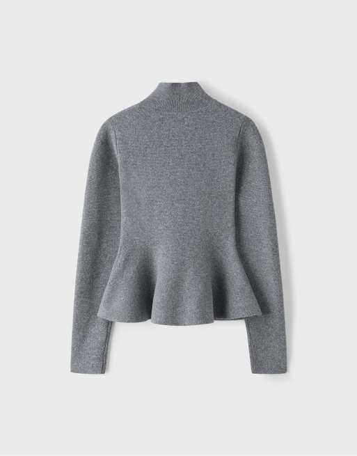Stradivarius peplum-striktrøje i mørkegrå, 7 af 7