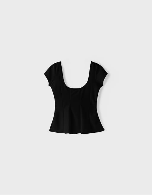 Stradivarius peplum top met korte mouwen in zwart, 6 van 6