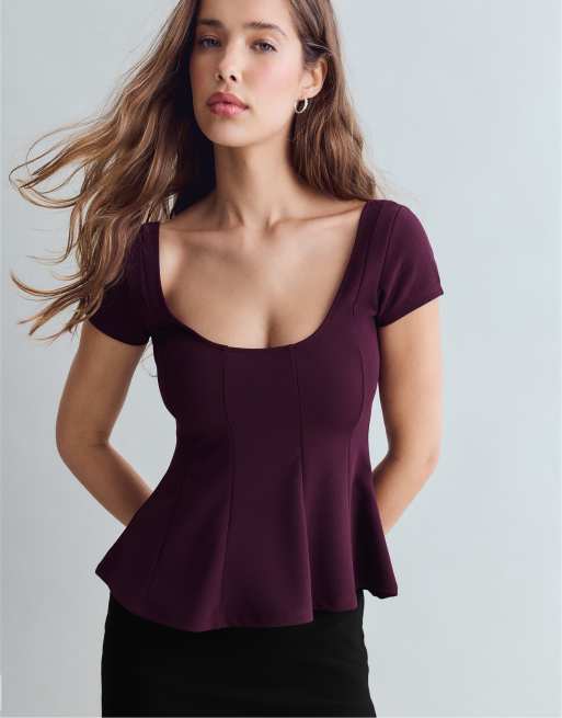 Stradivarius Peplum-Top mit kurzen Ärmeln in Lila, 5 von 7