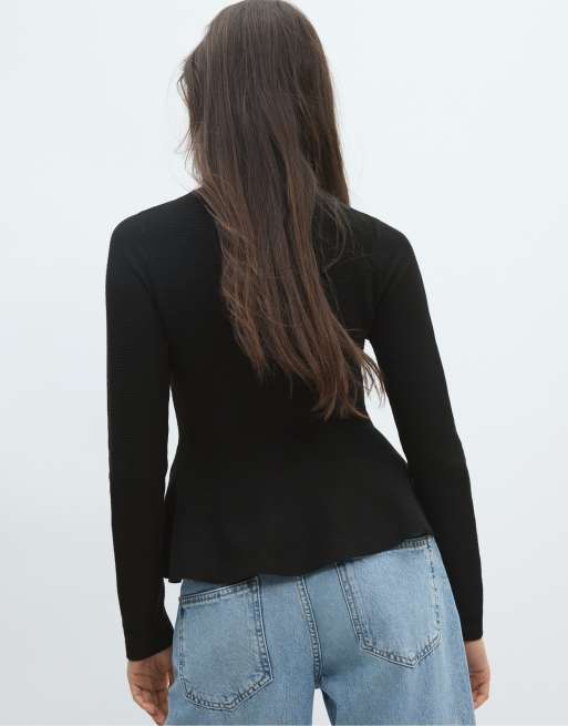 Stradivarius peplum trui in zwart, 3 van 7