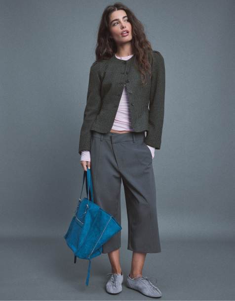 Stradivarius Peplum wool-blend blazer in dark grey - view 1