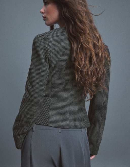Stradivarius Peplum wool-blend blazer in dark grey, 3 of 7