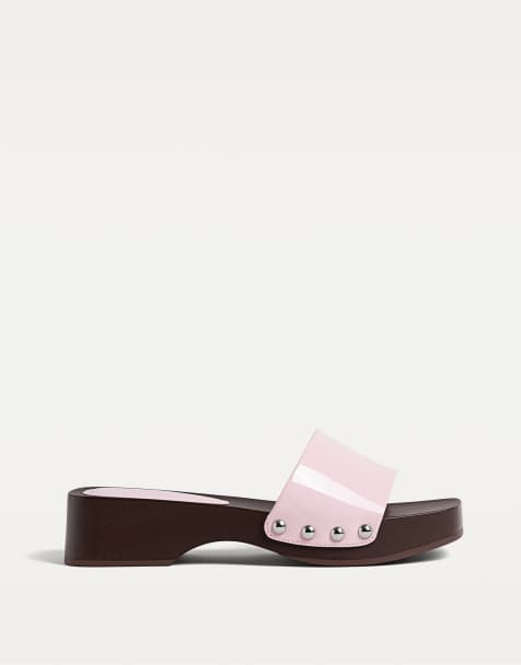 Stradivarius – Perlenbesetzte Clogs in Pink - view 1