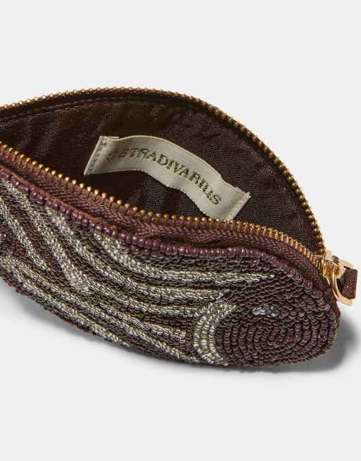 Stradivarius – Perlenbesetzte Geldbörse in Braun mit Fischmotiv, 3 von 4
