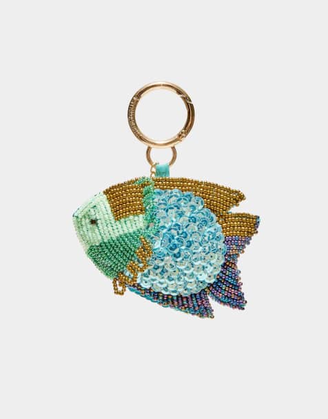 Stradivarius – Perlenbesetzter Fischanhänger in Blau - view 1