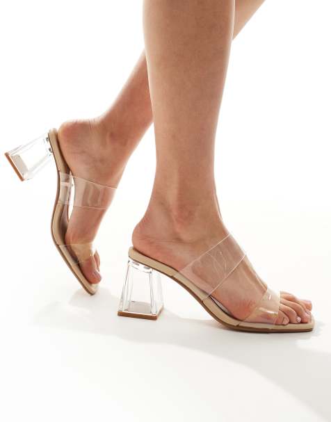 Stradivarius – Perspex – Sandalen in Beige mit Absatz - view 1