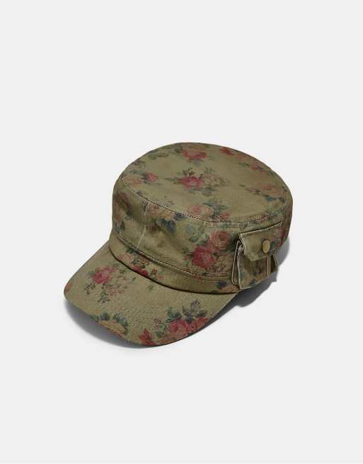 Stradivarius pet met bloemenprint in kaki, 4 van 4