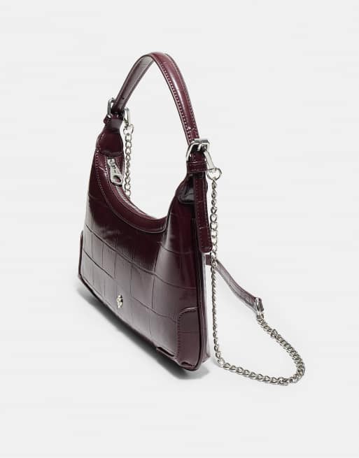 Stradivarius petit sac à bandoulière chaîne effet croco bordeaux, 4 de 4