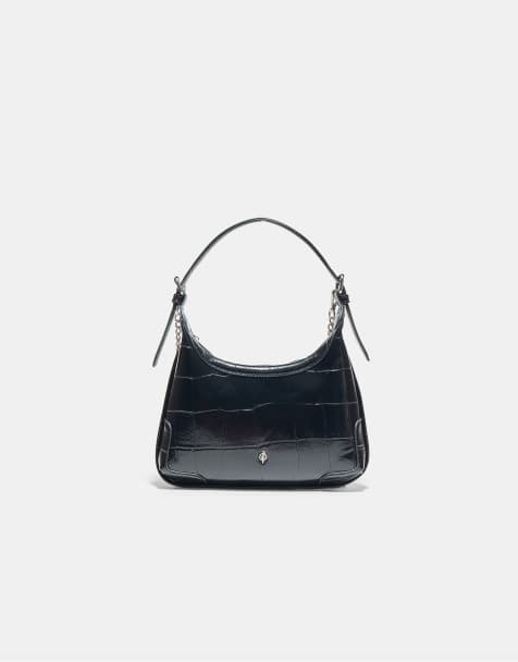 Stradivarius petit sac bandoulière à chaîne effet croco noir - view 1