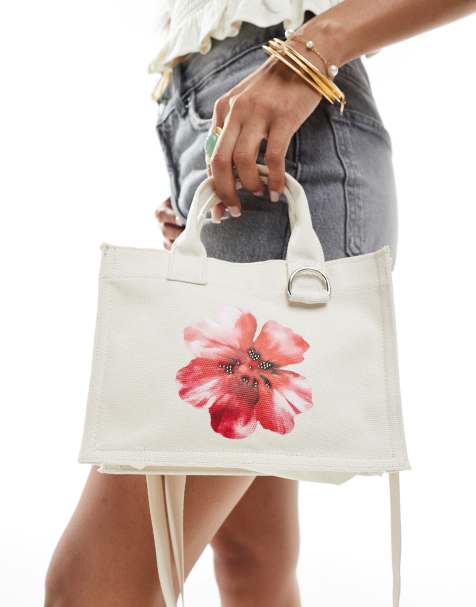 Stradivarius - Petit sac en toile avec détail fleur - Écru - view 1