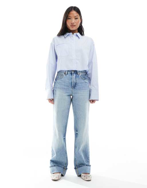 Stradivarius Petite 90s dad jeans in medium blue