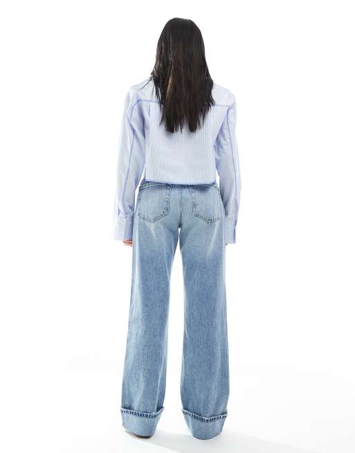 Stradivarius Petite 90s Dad Jean In Medium Blue for Women