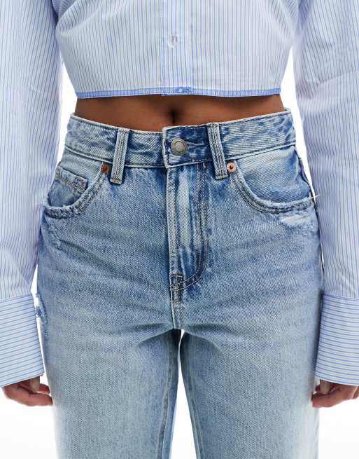 Stradivarius - Petite 90s dad jeans in medium blue-Blues