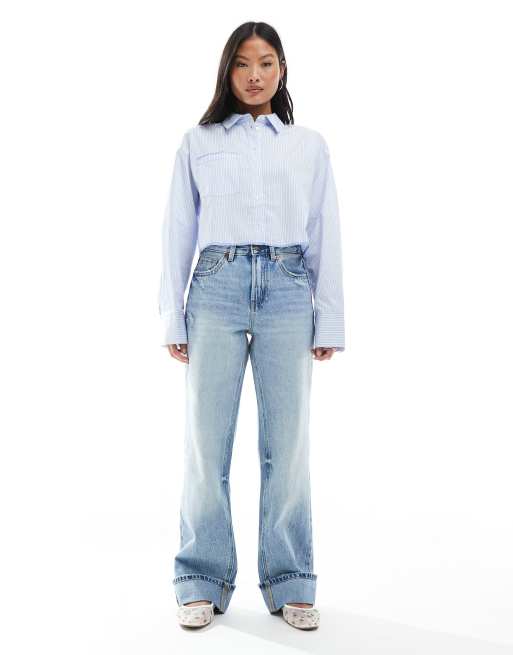Stradivarius Petite 90s baggy dad jeans in light blue