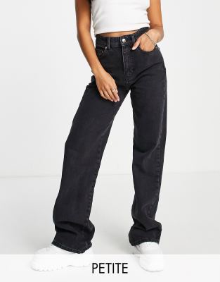 Stradivarius Stepped Waist Dad Jean In Washed Black In Black