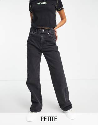 Stradivarius Stepped Waist Dad Jean In Washed Black