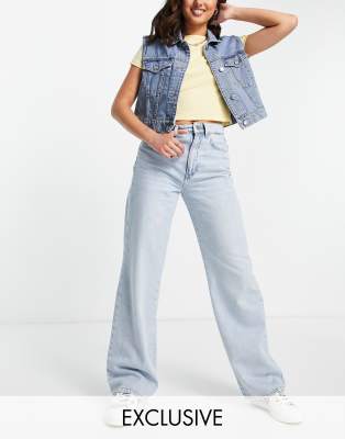 Stradivarius - Petite 90s dad jeans in medium blue-Blues