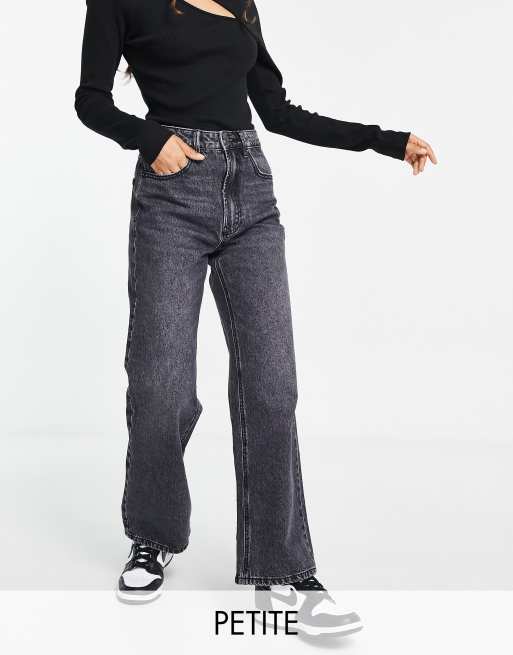 Pull&Bear mid rise wide leg jean in washed dark grey