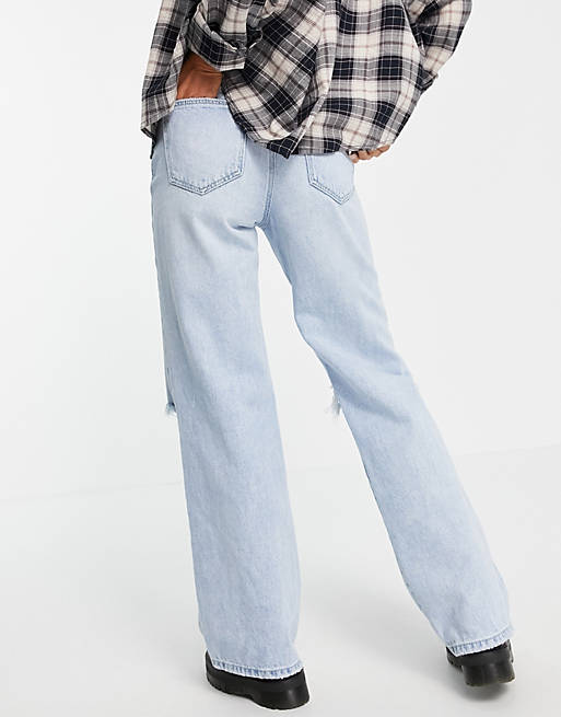 Women Stradivarius Petite 90s dad jean with rips in light wash 