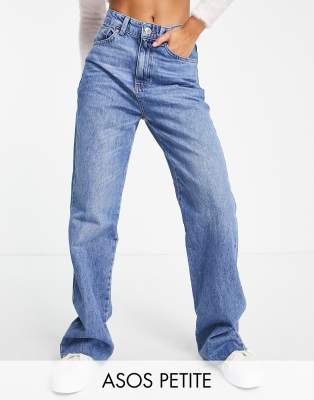 Stradivarius Petite 90s dad jeans in medium blue 