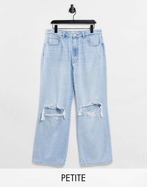 Stradivarius Petite 90s dad jeans with rips in light wash