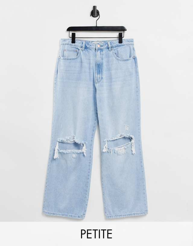 Stradivarius Petite 90s dad jeans with rips in light wash