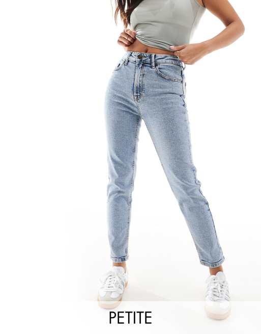 Stradivarius Petite – Blekt blå, smala mom jeans med stretch