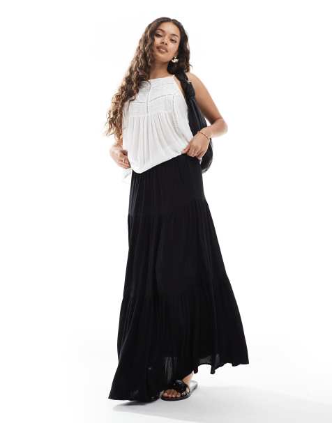 Stradivarius Petite – Boho-Midirock in Schwarz - view 1
