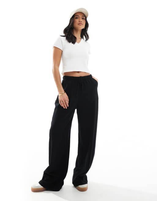 Stradivarius Petite - Broek met linnenlook en elastische taille in zwart