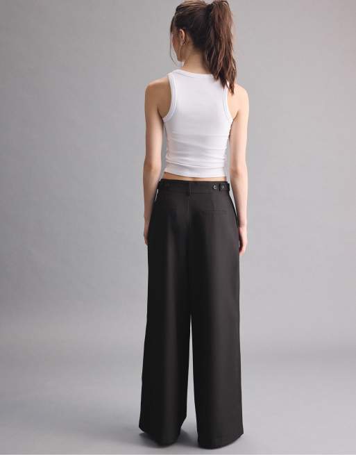 Stradivarius Petite - Broek met superwijde pijpen en verstelbare taille in zwart, 3 van 7