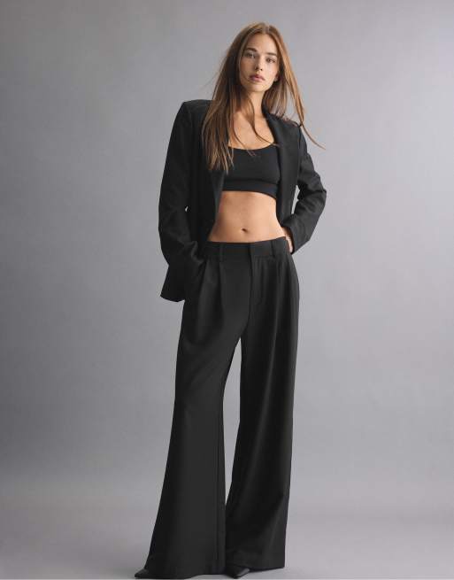 Stradivarius Petite - Broek met superwijde pijpen en verstelbare taille in zwart, 5 van 7