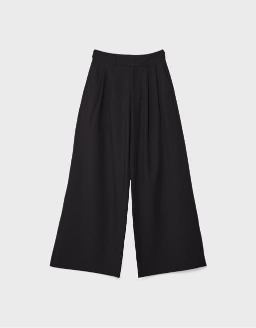 Stradivarius Petite - Broek met superwijde pijpen en verstelbare taille in zwart, 6 van 7