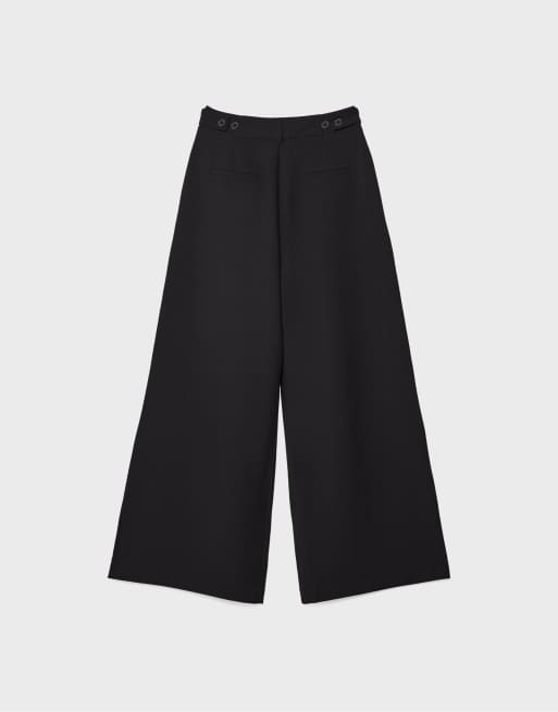 Stradivarius Petite - Broek met superwijde pijpen en verstelbare taille in zwart, 7 van 7