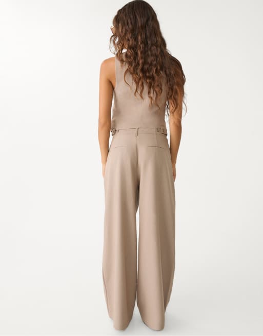 Stradivarius Petite – Bruna, justerbara byxor med supervida ben, 2 av 4