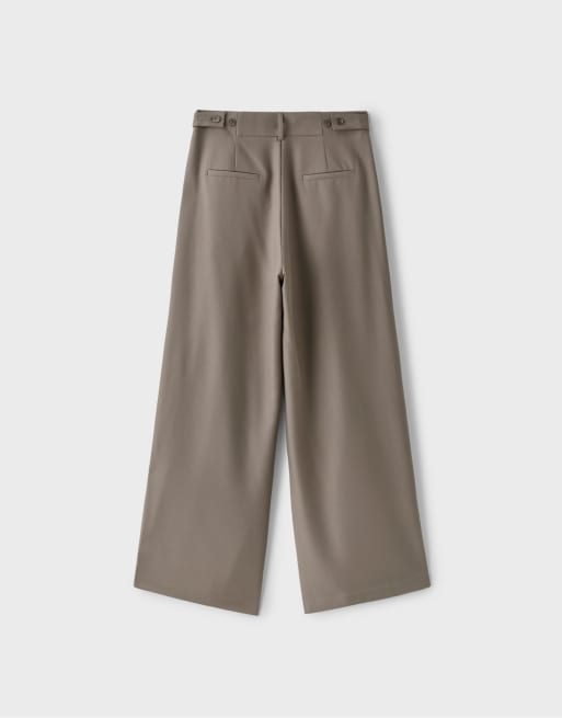 Stradivarius Petite – Bruna, justerbara byxor med supervida ben, 7 av 7