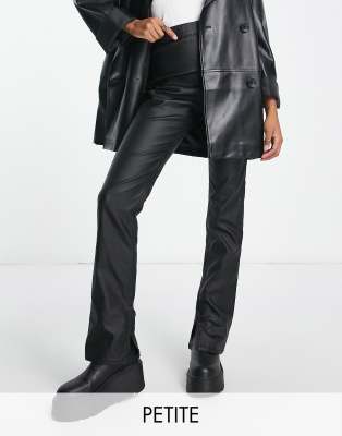 Stradivarius Petite Coated Flare Jeans With Slit Hem Detail In