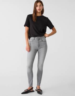 Petite - D07 - Jean skinny à taille classique - Gris foncé délavé 38