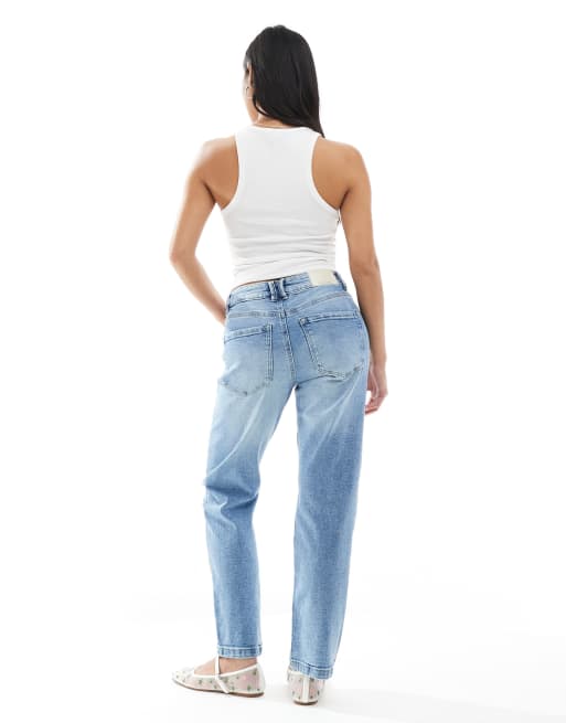 Stradivarius Petite D10 mom slim jean in medium wash ASOS