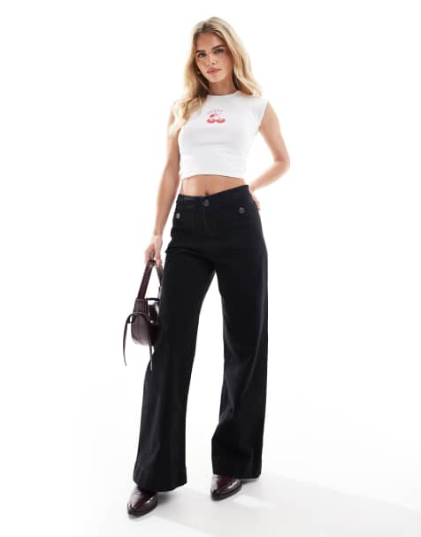 Stradivarius Petite – D77 – Czarne jeansy z prostymi nogawkami i ozdobnymi guzikami - view 1