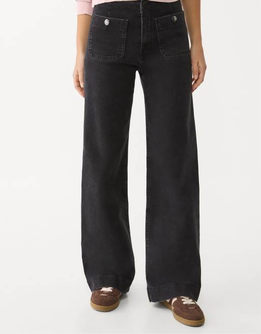 Stradivarius Petite - D77 - Jeans minimal nero slavato con tasche, 4 di 4