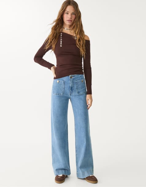 Stradivarius Petite – D77 – Ljusblå, minimalistiska jeans med fickor - view 1