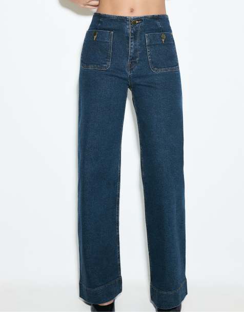Stradivarius Petite d77 minimalist jeans with pockets in medium blue denim - view 1