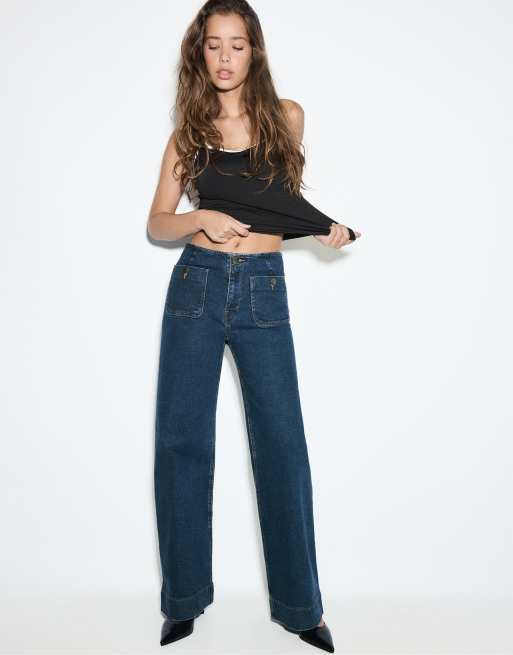 Stradivarius Petite d77 minimalist jeans with pockets in medium blue denim, 5 of 7