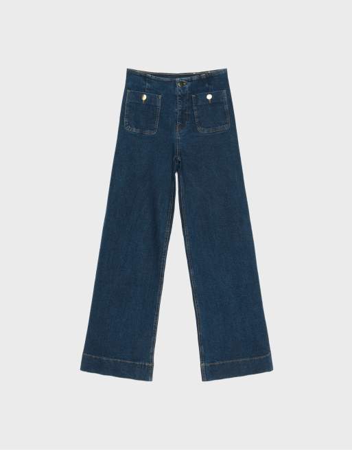 Stradivarius Petite d77 minimalist jeans with pockets in medium blue denim, 6 of 7