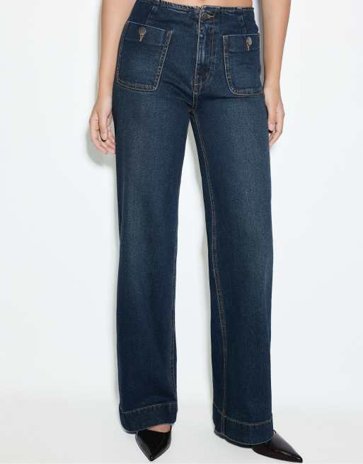 Stradivarius Petite d77 minimalistische jeans met zakken in middenblauwe wassing, 2 van 7